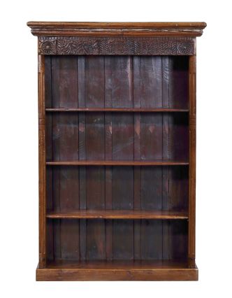 Knižnica z teakového dreva, ručné rezby na starom tráme, 122x44x178cm