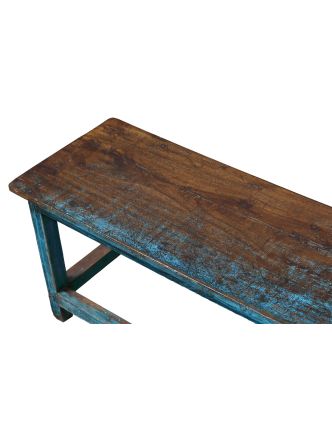 Lavica z teakového dreva, tyrkysová patina, 152x36x44cm