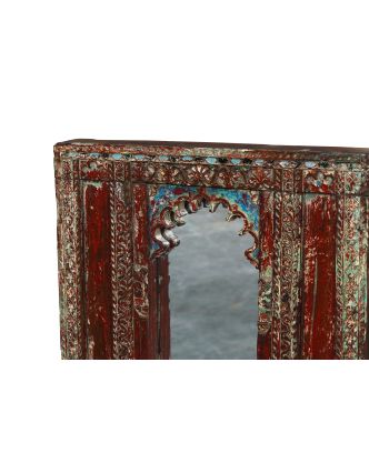 Zrkadlo v starom ráme z teakového dreva, ručne vyrezávanom, 63x8x51cm