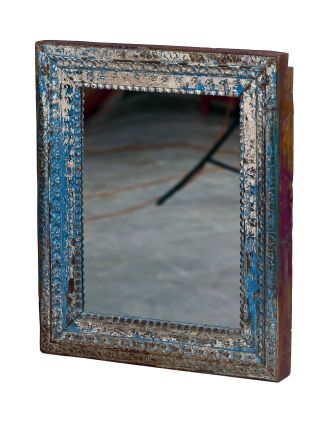 Zrkadlo v starom ráme z teakového dreva, ručne vyrezávanom, 74x10x90cm