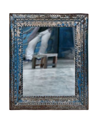 Zrkadlo v starom ráme z teakového dreva, ručne vyrezávanom, 74x10x90cm