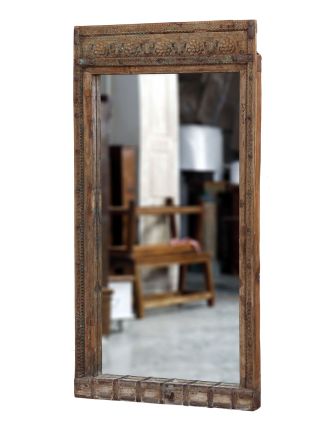 Zrkadlo v ráme z teakového dreva, ručné rezby, 90x9x175cm