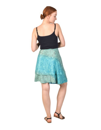 Krátka zavinovacia sukňa, modrá s ombré prechodom a paisley potlačou