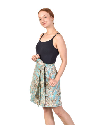 Krátka zavinovacia sukňa, modro-hnedá s paisley potlačou
