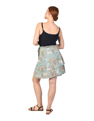 Krátka zavinovacia sukňa, modro-hnedá s paisley potlačou