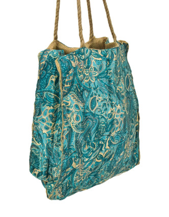 Elegantná plážová taška, zeleno-béžová, rozmer 33x13x45 + 32cm ucha