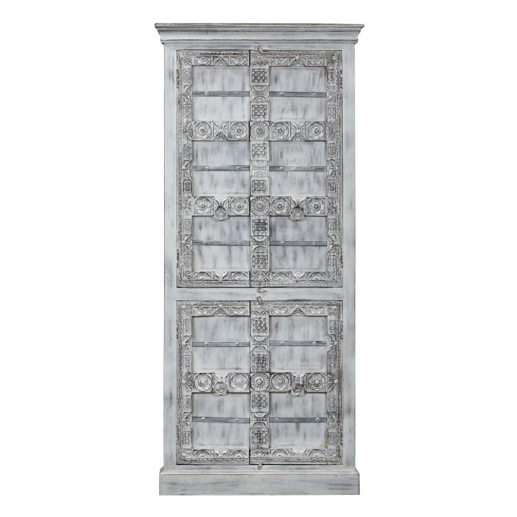 Rohová skriňa z mangového dreva, ručné rezby, 93x58x206cm