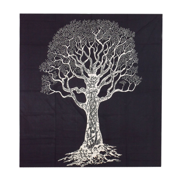 Prikrývka na posteľ čierno-biela so stromom života, 220x210cm