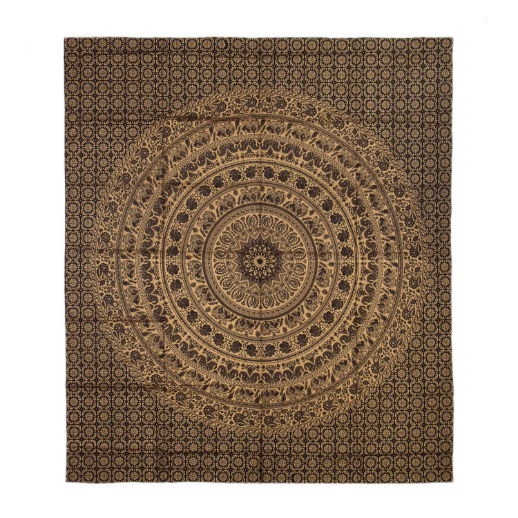 Prikrývka s tlačou, Mandala, čierno-zlatý, 220x200 cm