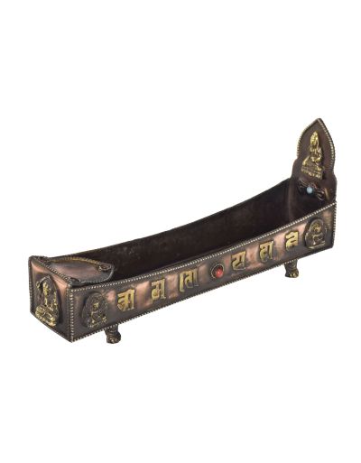 Stojanček na tyčinky, meď, "lodička", bohato zdobený, 21x4x8cm