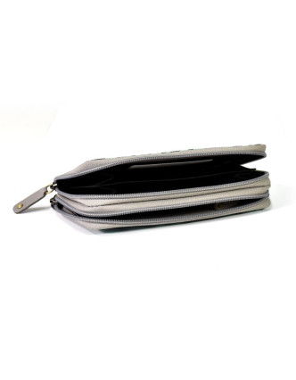 Veľká kožená peňaženka "Stem leaves, čierna, 20x11cm