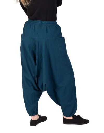 Turecké petrolejovo modré nohavice, unisex, vrecká, šnúrka a guma v páse