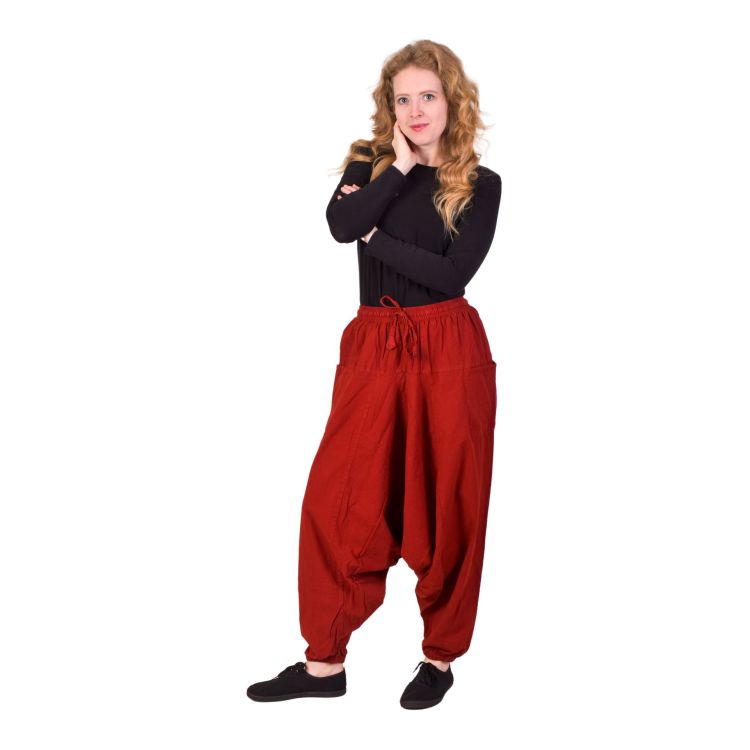 Turecké červené nohavice, unisex, vrecká, šnúrka a guma v páse