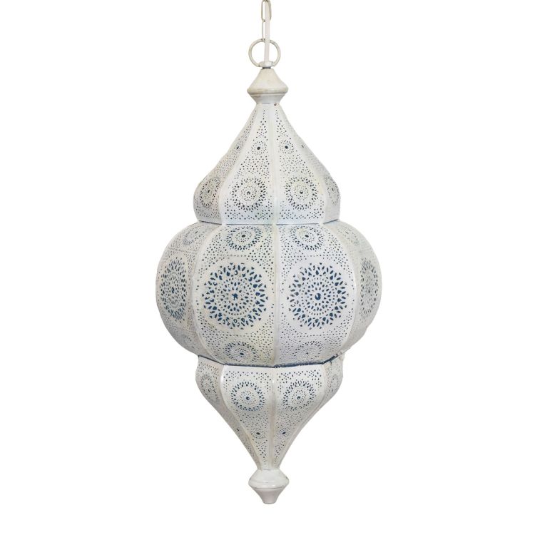 Lampa v orientálnom štýle s jemným vzorom, biela, vo vnútri modrá, 25x25x50cm