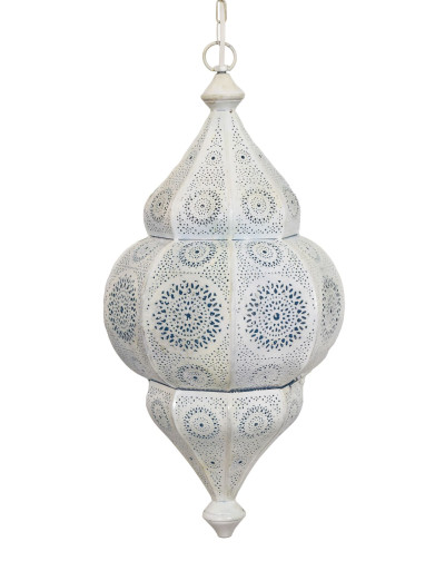 Lampa v orientálnom štýle s jemným vzorom, biela, vo vnútri modrá, 25x25x50cm