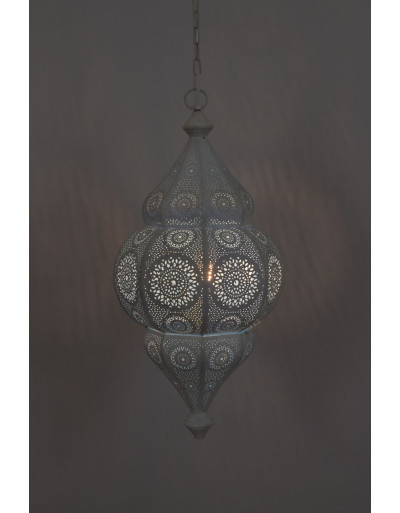 Lampa v orientálnom štýle s jemným vzorom, biela, vo vnútri modrá, 25x25x50cm