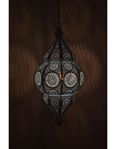 Lampa v orientálnom štýle s jemným vzorom, biela, vo vnútri modrá, 25x25x50cm