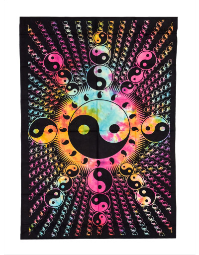 Prikrývka s tlačou dúhový Jin-Jang, čierny podklad 130x210cm