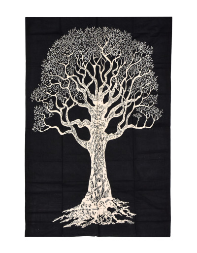 Prikrývka s tlačou strom života, čierno-biely 130x210cm