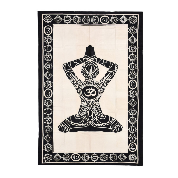 Prikrývka s tlačou chakra Yoga, čierno-biely 130x210cm