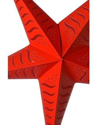 Červený papierový lampión hviezda &quot;Stripes&quot;, prestrihy, 5 cípov, 60cm