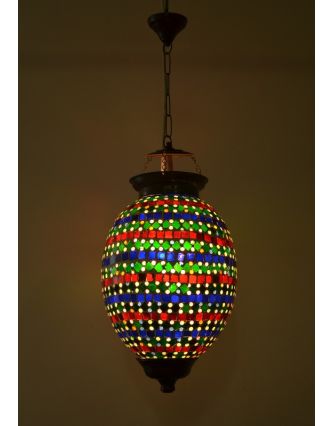 Sklenená oválna mozaiková lampa, červeno-zeleno-modrá, ručné práce, 25x40cm