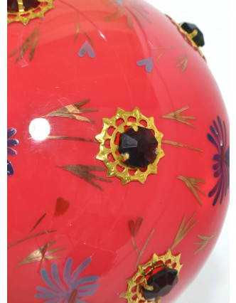 Guľatá sklenená lampa zdobená farebnými kameňmi, ružová, ručné práce, 25x35cm