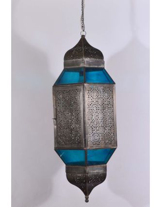 Veľká presklená lampa v orientálnom štýle, tyrkysová, ručné práce, cca 32x80cm
