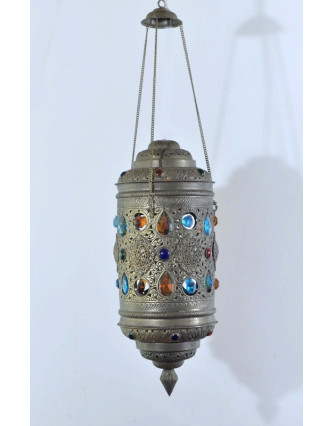 Antik lampa v orientálnom štýle s farebnými kameňmi, ručné práce, cca 20x50cm