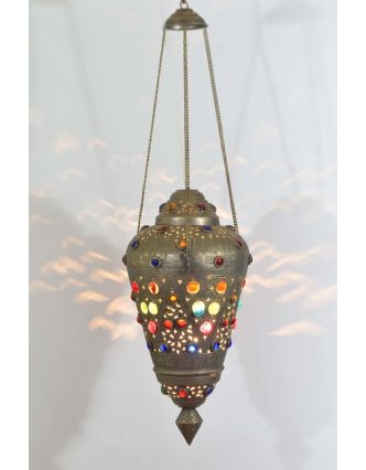 Antik lampa v orientálnom štýle s farebnými kameňmi, ručné práce, cca 30x60cm