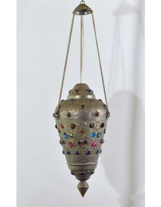 Antik lampa v orientálnom štýle s farebnými kameňmi, ručné práce, cca 30x60cm