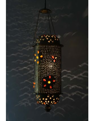 Mosadzná tepaná lampa v orientálnom štýle s farebnými kameňmi, ručné práce, 20x50