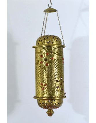 Mosadzná tepaná lampa v orientálnom štýle s farebnými kameňmi, ručné práce, 20x50