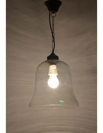 Sklenená závesná lampa, číre sklo, 25x27cm