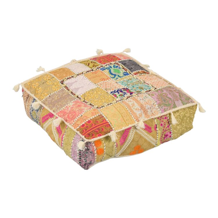 Meditačný vankúš, ručne vyšívaný patchwork, štvorec, 60x60x15cm