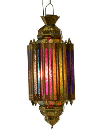 Arabská lampa, multifarebná, mosadz, sklo, ručné práce, 24x24x58cm