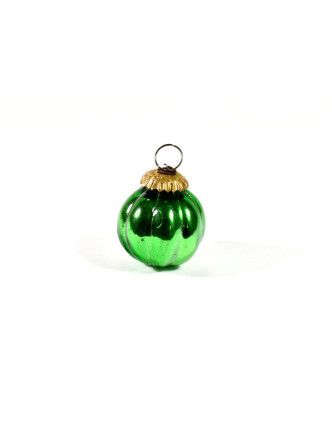 Sklenená vianočná ozdoba, tvar tekvica, zelená, 6x6cm
