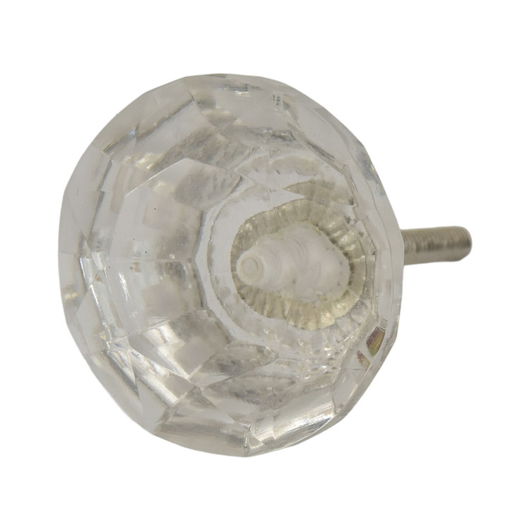 Sklenená úchytka na šuplík, priemer 4cm, kovový závit 4,5cm dlhý