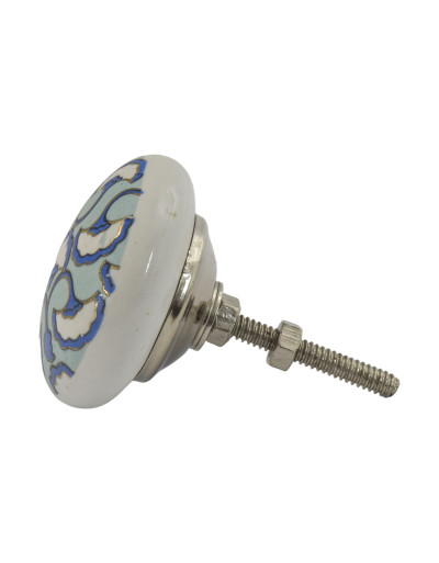 Maľovaná porcelánová úchytka na šuplík, zlato-modrý dizajn, biely podklad
