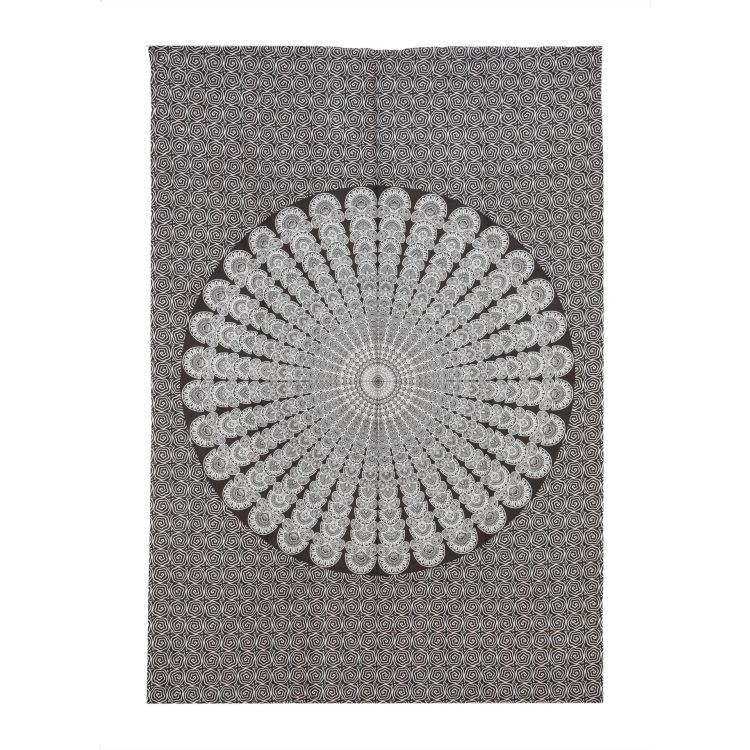 Prikrývka na posteľ "Barmeri round" pávie perá, čierno-biely 135x200cm
