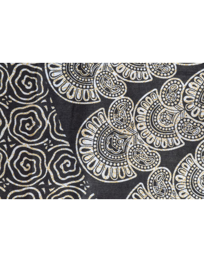 Prikrývka na posteľ s potlačou mandala pávie perá, béžová a čierna tlač, 140x202cm