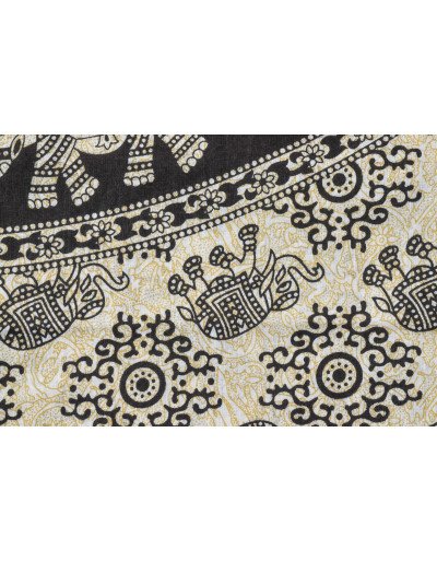 Prikrývka na posteľ s potlačou mandala listy, béžová a čierna tlač, 140x202cm