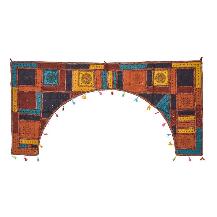 Záves nad dvere oblúk, patchwork, Rajastan, ručná výšivka, sklíčka, 190x98cm