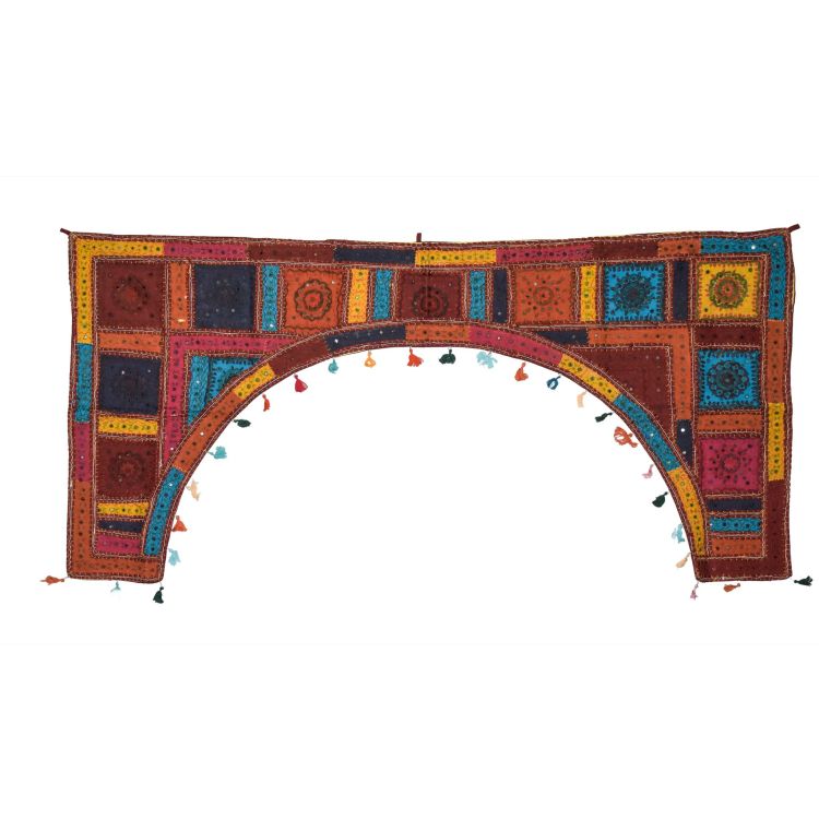 Záves nad dvere oblúk, patchwork, Rajastan, ručná výšivka, sklíčka, 190x98cm