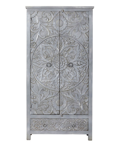 Skriňa z mangového dreva, ručné rezby, 100x43x200cm