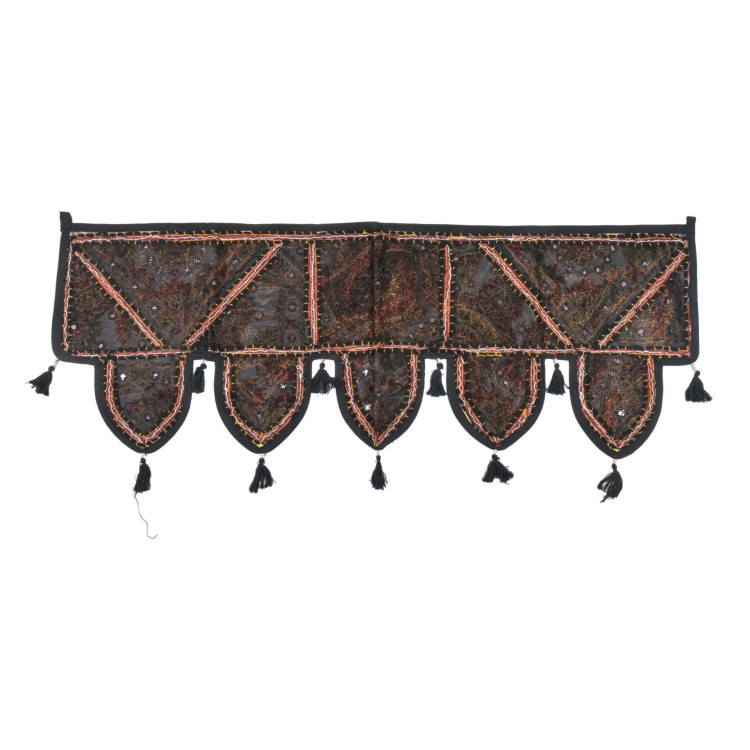 Záves nad dvere, reťazová výšivka, sklíčka, brmbolce, 103x36cm