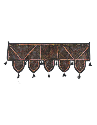 Záves nad dvere, reťazová výšivka, sklíčka, brmbolce, 103x36cm