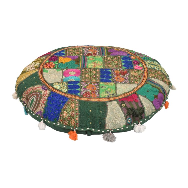 Meditačný vankúš, ručne vyšívaný patchwork, okrúhly, 85x15cm