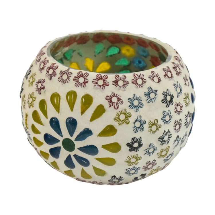 Lampička, sklenená farebná mozaika, guľatá, priemer 9cm, výška 7cm