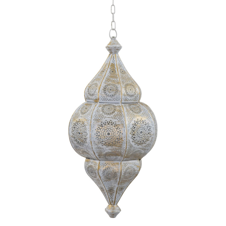 Lampa v orientálnom štýle s jemným vzorom, zlato-biela, vo vnútri biela, 25x25x50cm